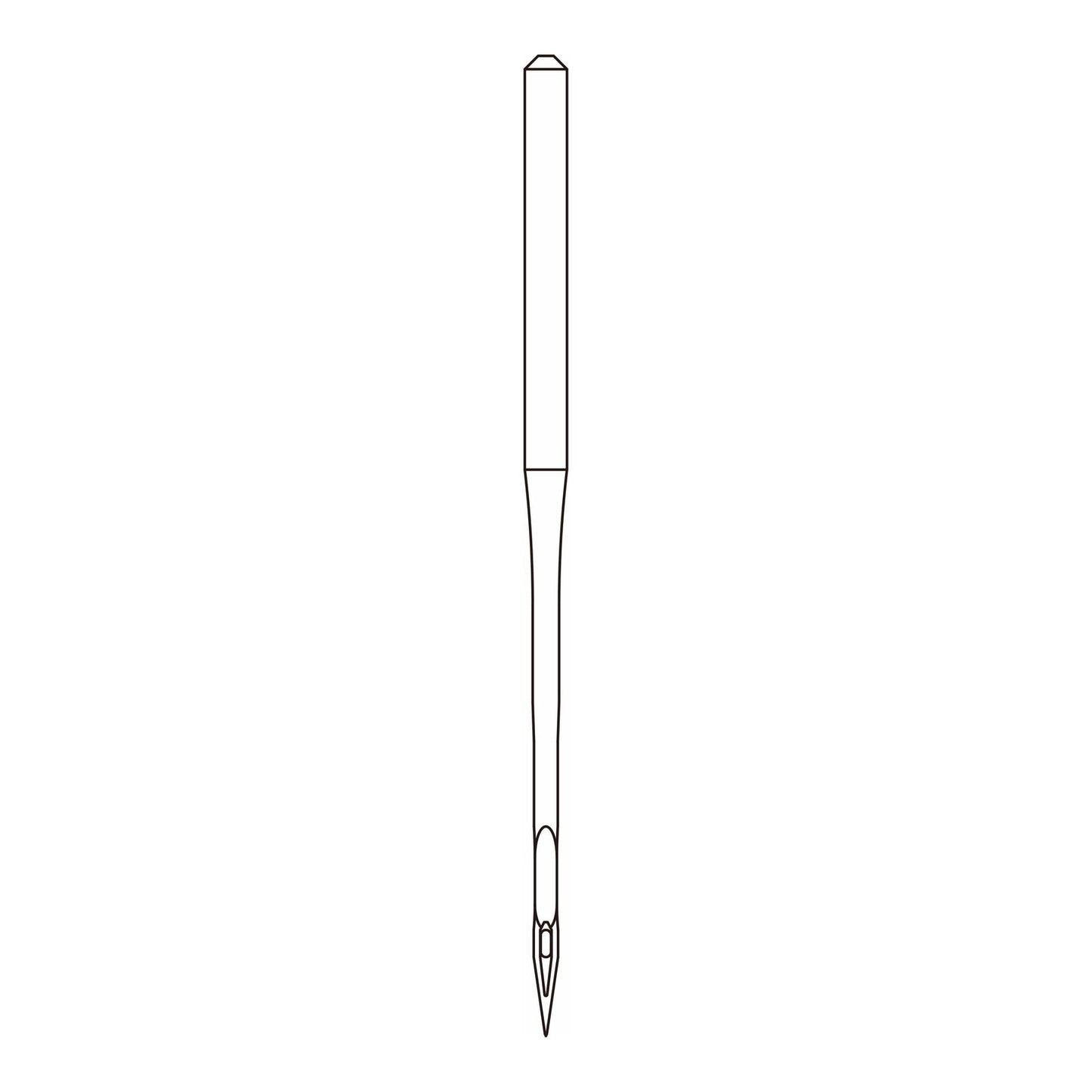 Line drawing of the Organ DBxK5 needle system, a large eye needle used in multi head embroidery machines