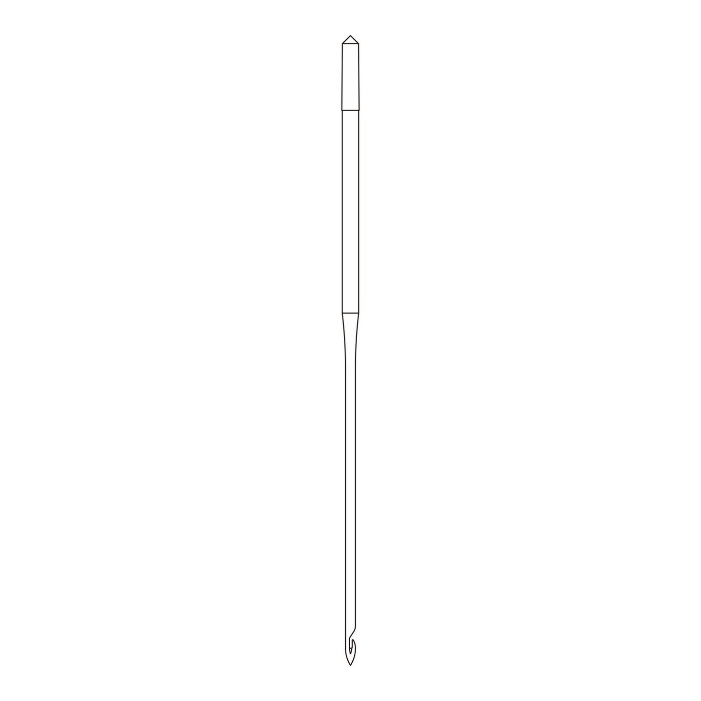 Line drawing of the Organ PHx1 needle system, a barbed hook needle used in chainstitch embroidery machines