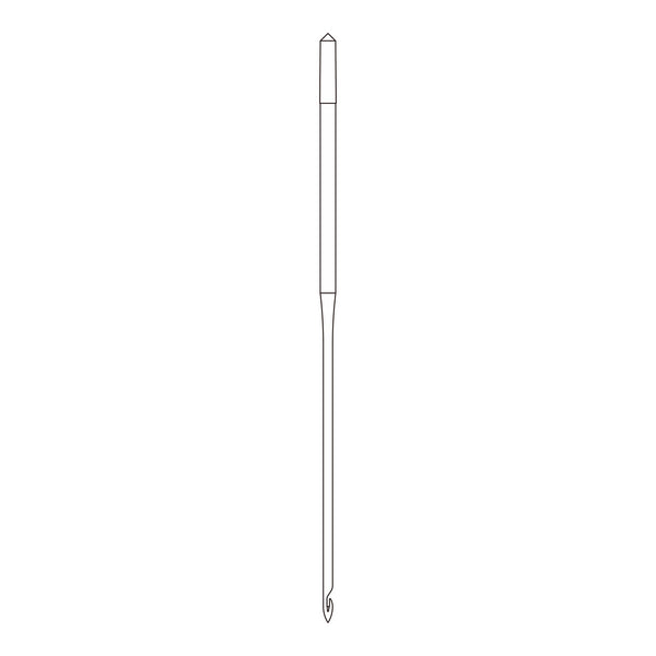Line drawing of the Organ PHx1 needle system, a barbed hook needle used in chainstitch embroidery machines