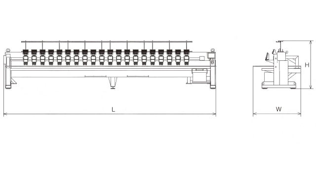 Barudan BELS-Y9 — 9-Needle Multi-Head Embroidery Machine specifications diagram