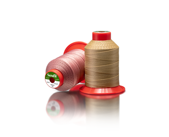 Spools of Amann Serafil continuous filament polyester sewing thread