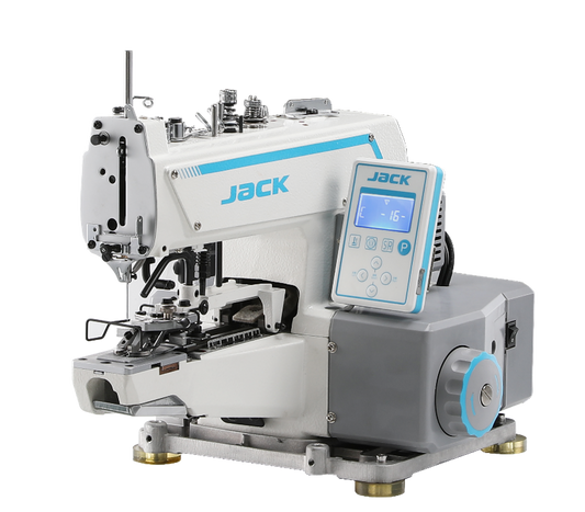 Jack JK-T1377E mechanical chainstitch button sewing machine, photograph published by Jack