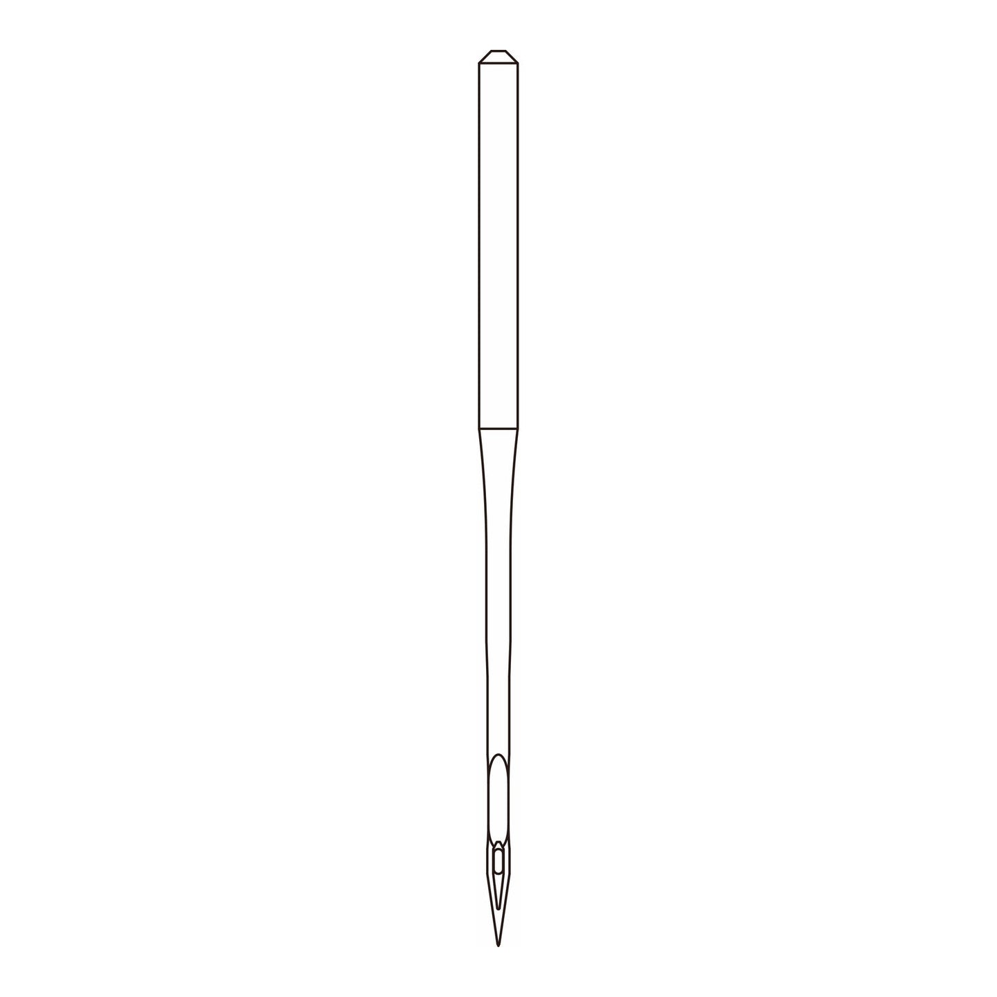Line drawing of the Organ DBxK5 needle system, a large eye needle used in multi head embroidery machines