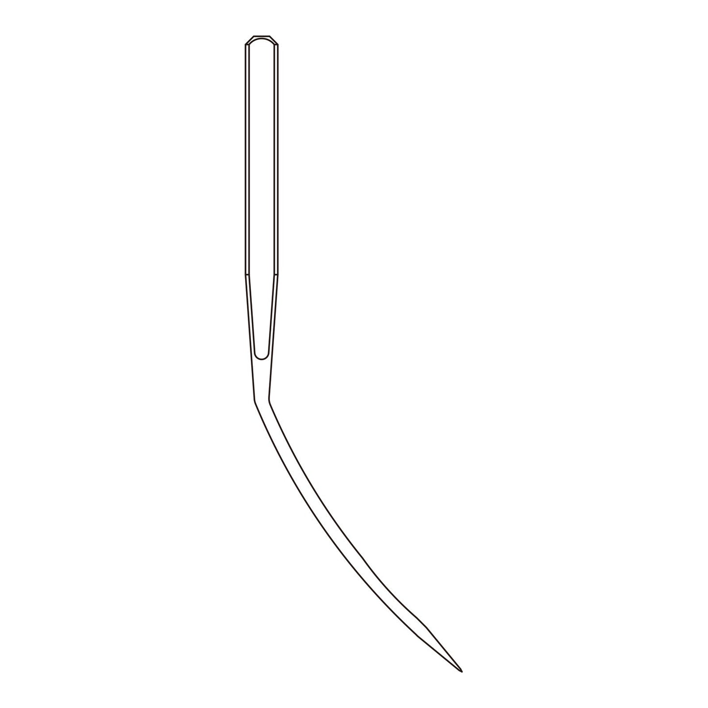 Line drawing of the Organ LWx6T needle system, a curved needle used in blindstitch hemming machines