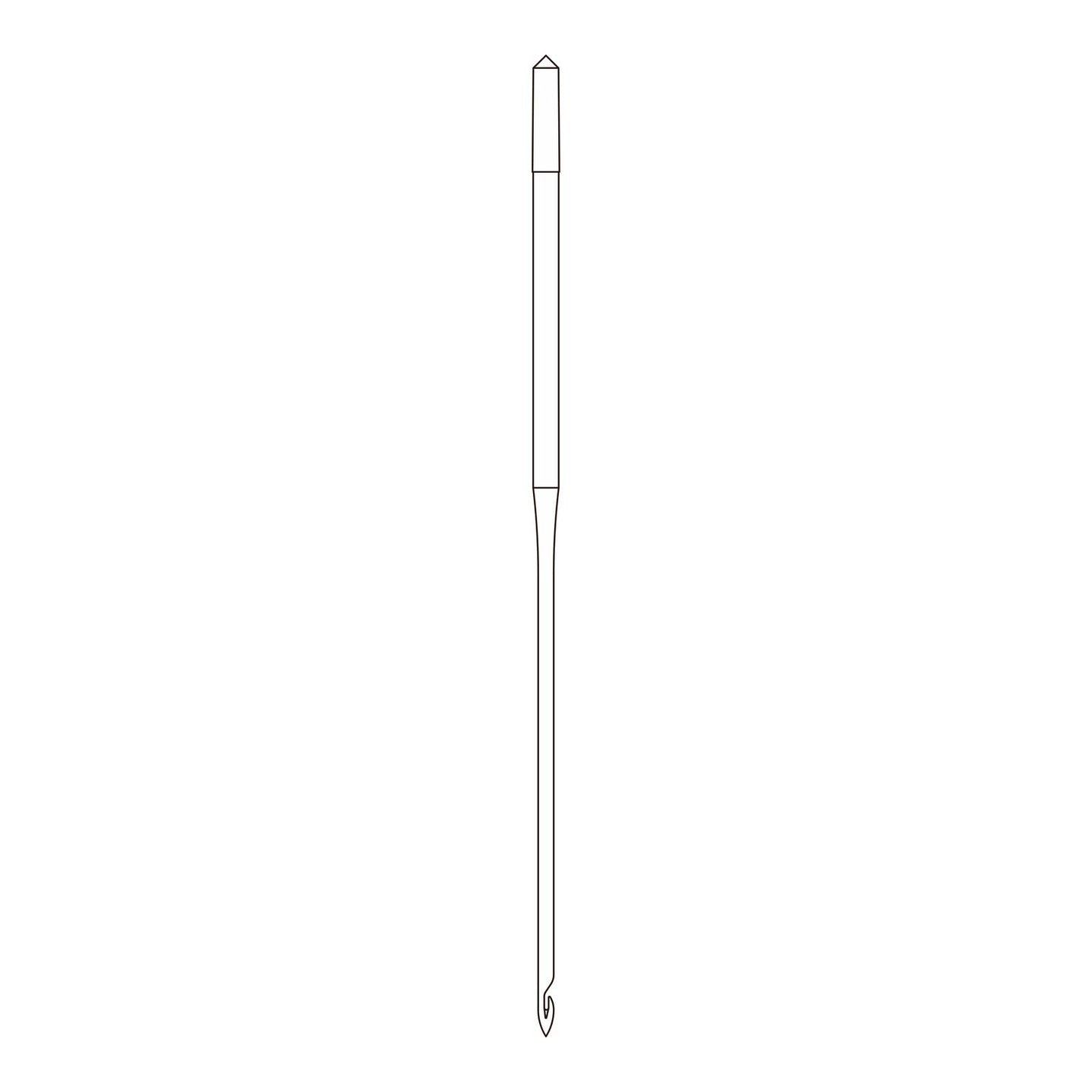 Line drawing of the Organ PHx1 needle system, a barbed hook needle used in chainstitch embroidery machines