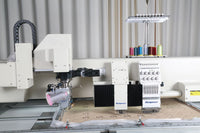 Rotary 360° sewing head, perforator and 9-colour embroidery head on the Richpeace Triple Combination Rotary